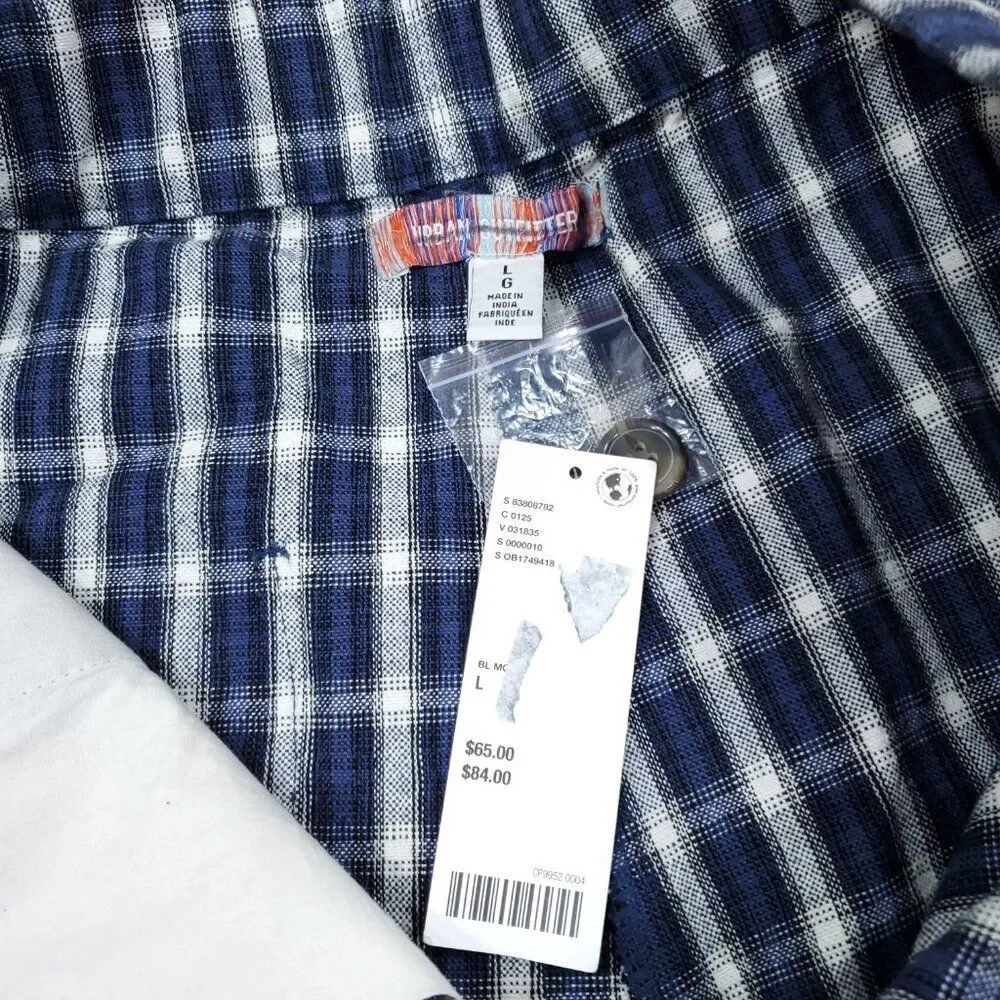 Urban Outfitters Playa Plaid Longline Shorts Size Large Blue White Relaxed Baggy